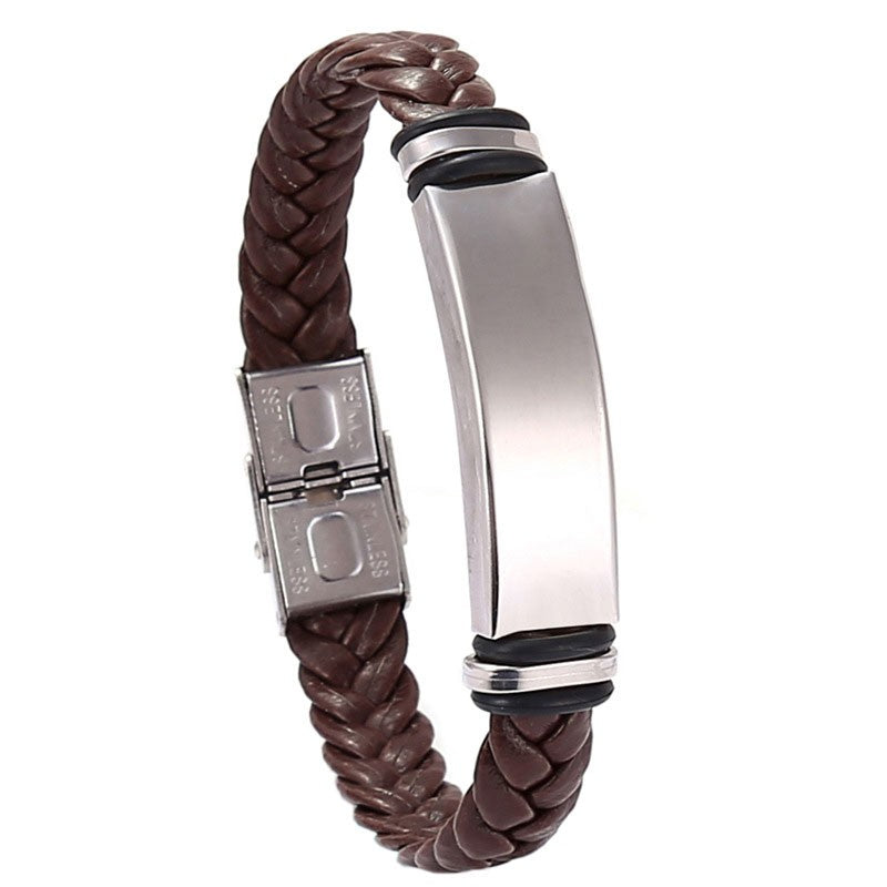 Men’s Genuine Braided Leather Bracelet with Stainless Steel Clasp