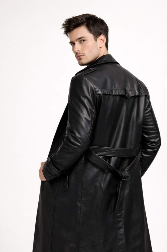 Men’s Classic Longline PU Leather Coat – Refined Heritage Edition