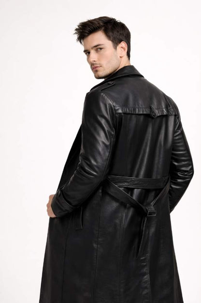 Men’s Classic Longline PU Leather Coat – Refined Heritage Edition