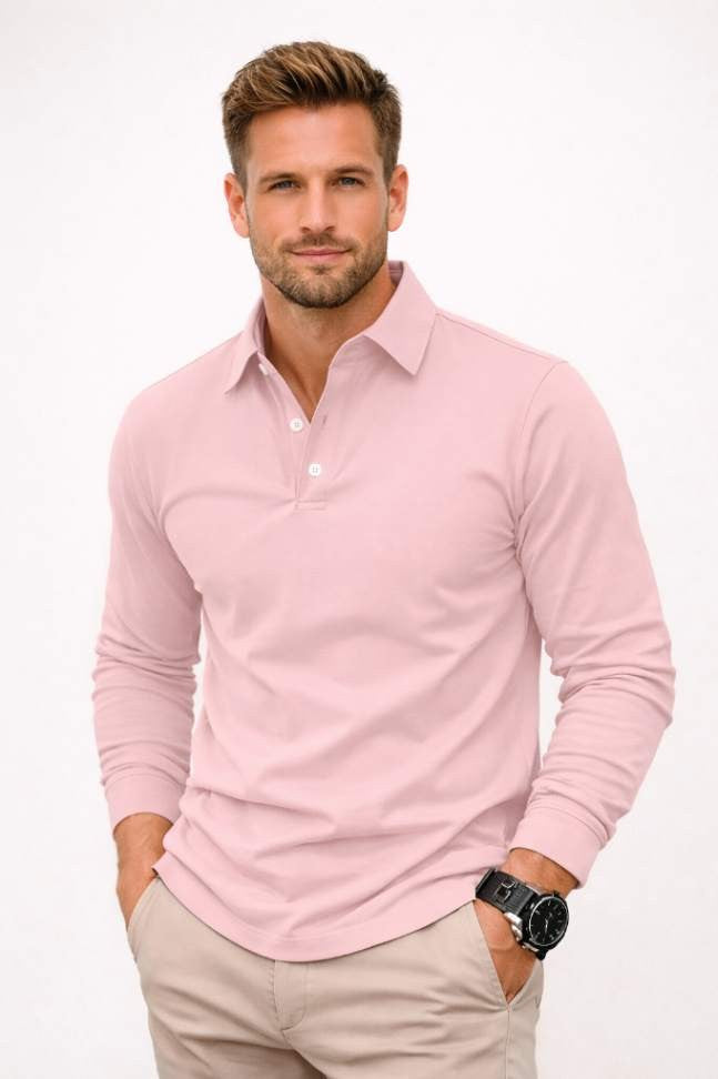 Men’s Premium Long Sleeve Polo Shirt – Smart Casual Luxury Cotton Polo