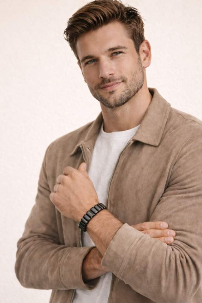 Men’s Premium Braided Leather Bracelet – Black Steel Clasp | Modern Minimalist Design