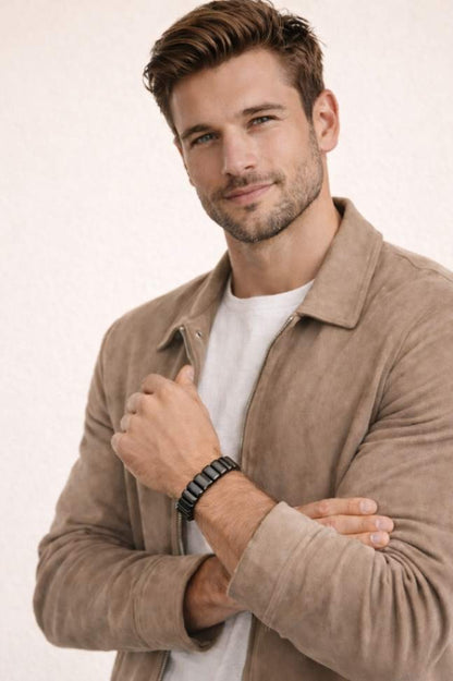 Men’s Premium Braided Leather Bracelet – Black Steel Clasp | Modern Minimalist Design