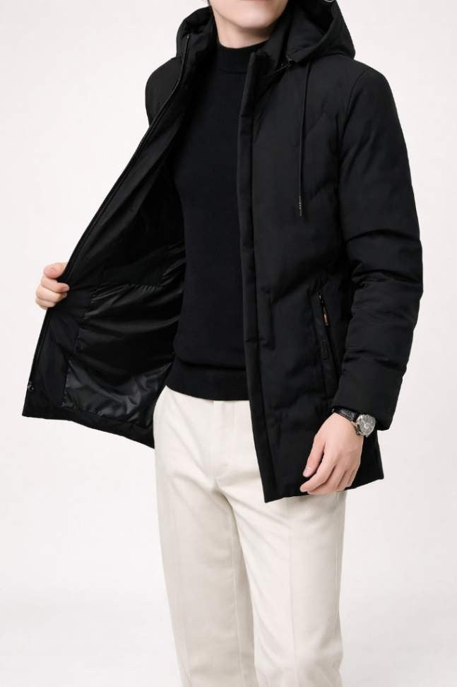 Men’s Refined Quilted Parka — Windproof Hooded Winter Coat