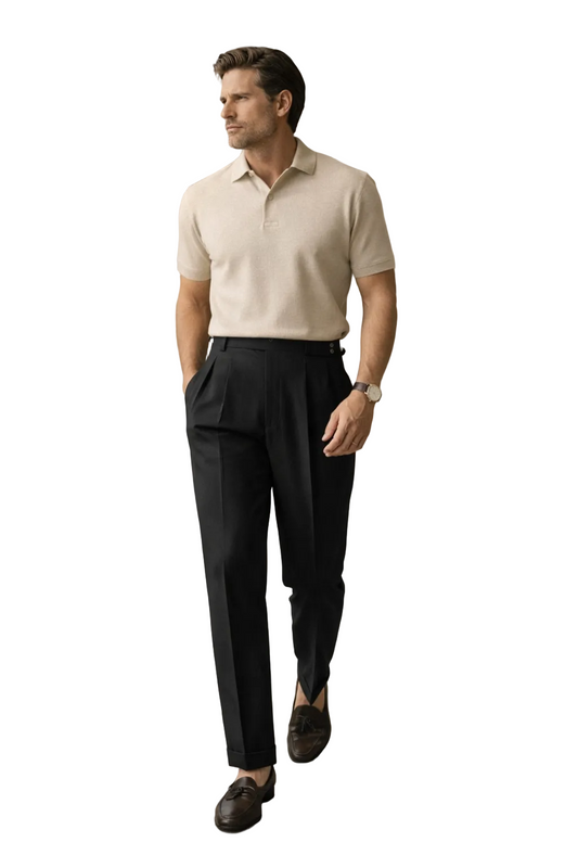 Men’s Luxury High-Waist Tailored Trousers – Elegant Pleated Straight Fit Classic