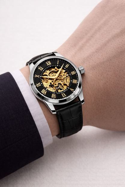 Men’s Automatic Skeleton Watch – Stainless Steel & Leather | Timeless Mechanical