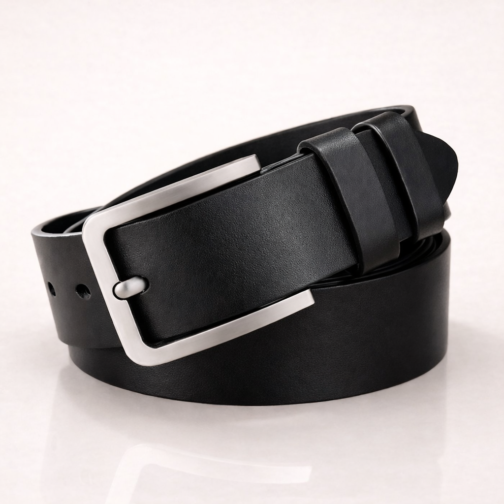 Men’s Premium Leather Belt in Black – Minimalist Buckle | Old Money Style