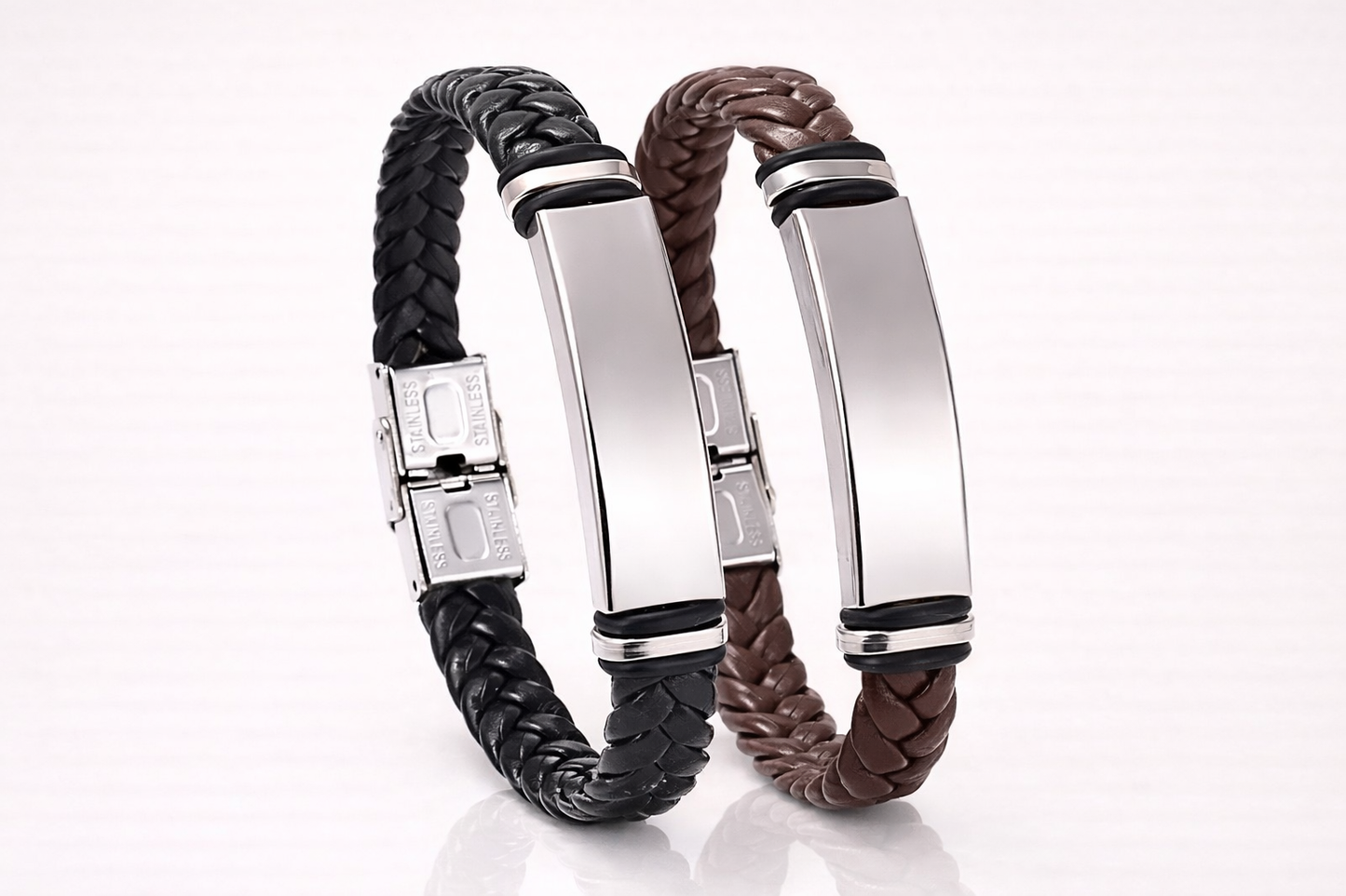 Men’s Genuine Braided Leather Bracelet with Stainless Steel Clasp