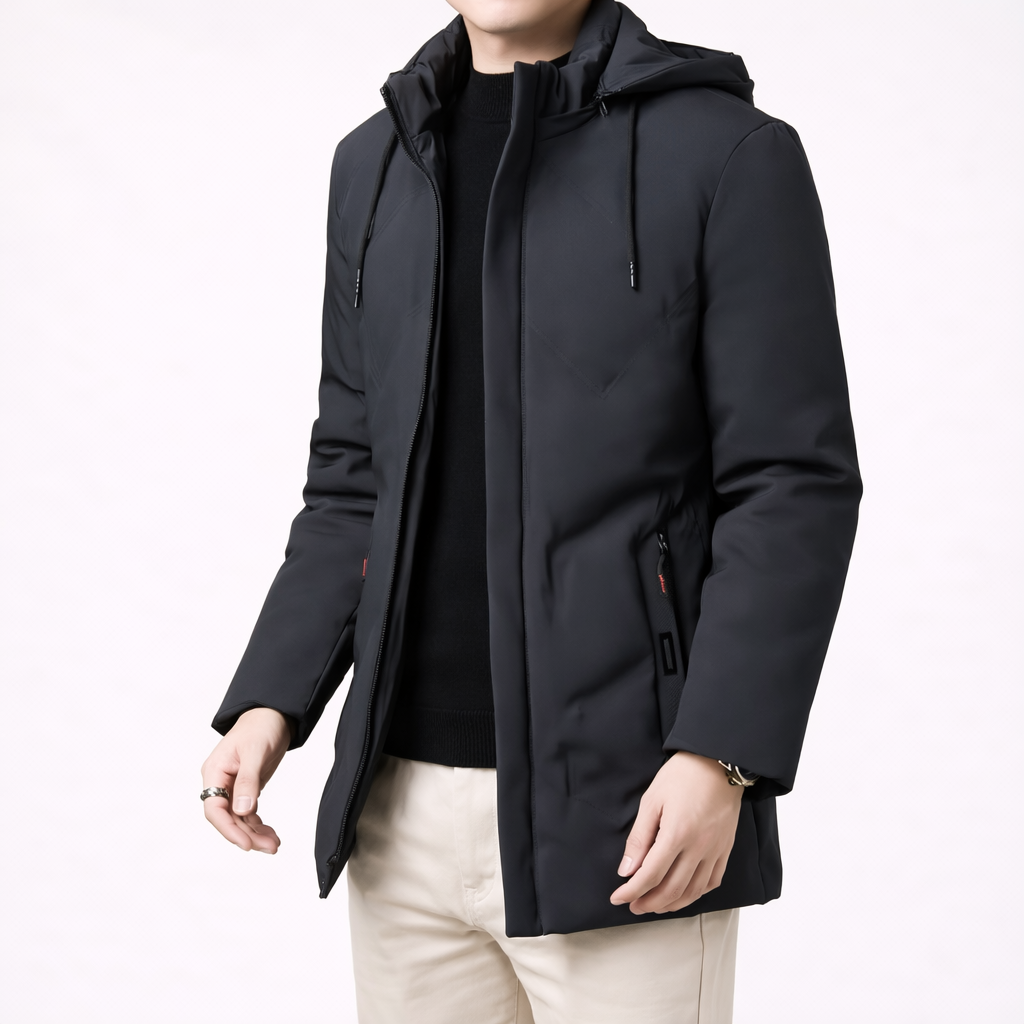 Men’s Refined Quilted Parka — Windproof Hooded Winter Coat