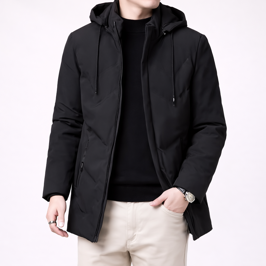 Men’s Refined Quilted Parka — Windproof Hooded Winter Coat