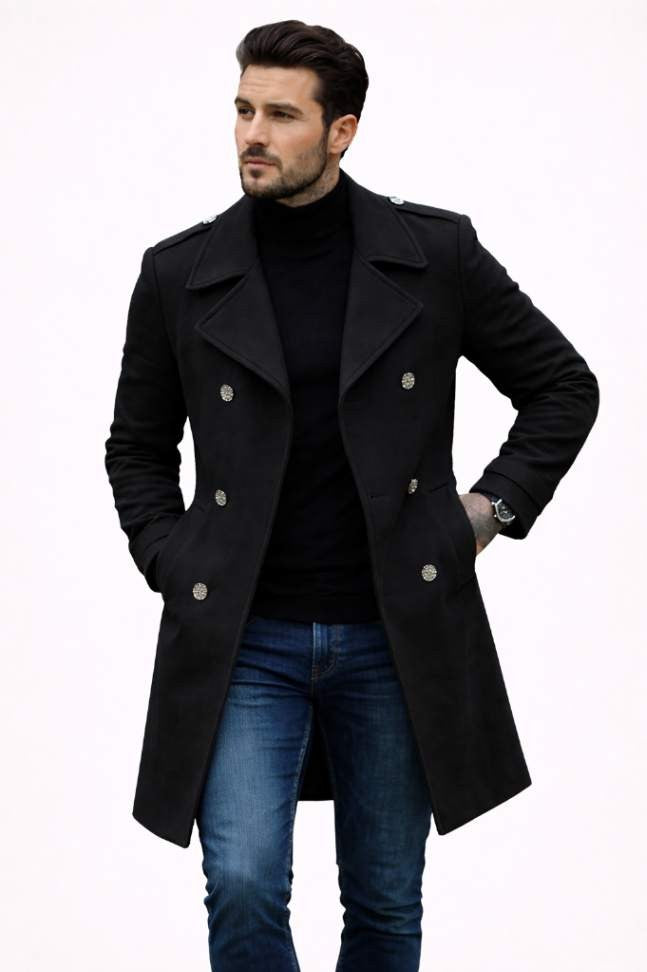 Men’s Double-Breasted Overcoat – Tailored Modern Fit