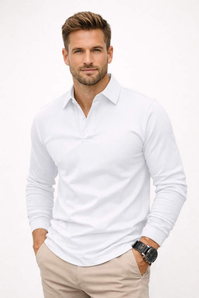 Men’s Premium Long Sleeve Polo Shirt – Smart Casual Luxury Cotton Polo