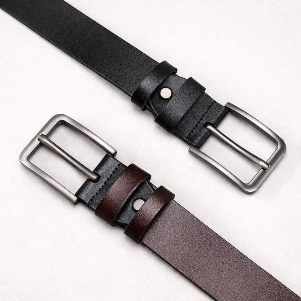 Men’s Premium Leather Belt in Black – Minimalist Buckle | Old Money Style