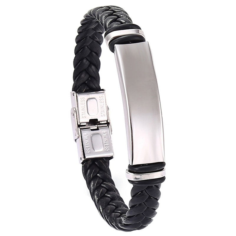 Men’s Genuine Braided Leather Bracelet with Stainless Steel Clasp