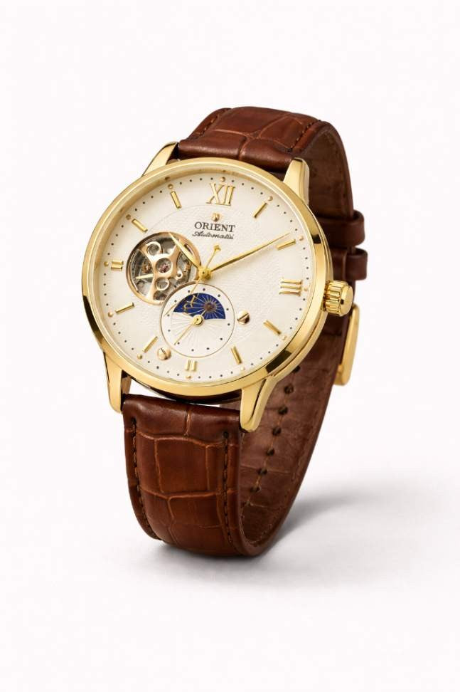 Classic Automatic Leather Watch – Gold & Ivory Edition