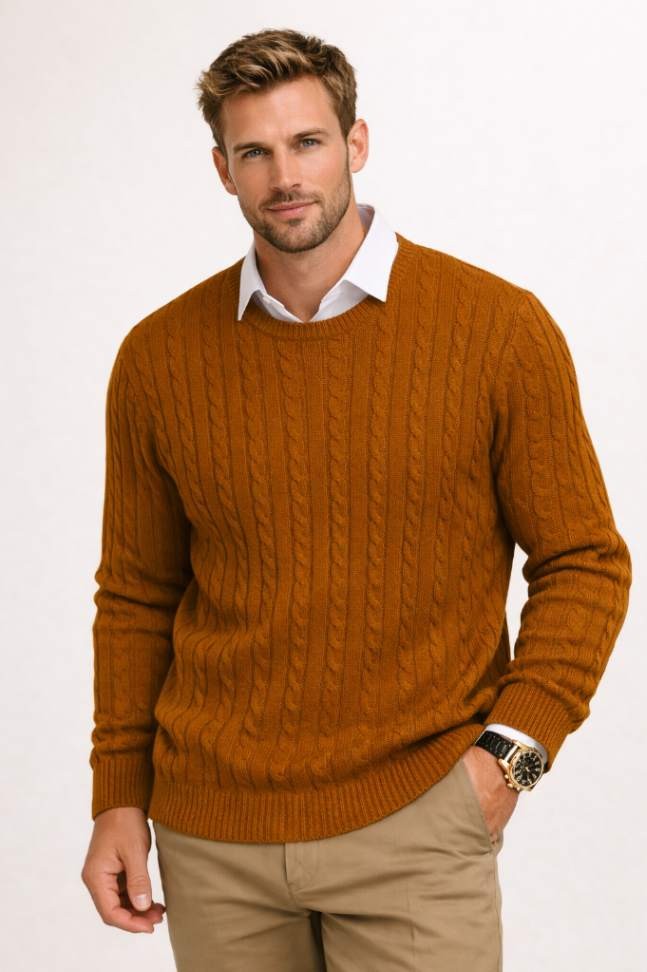 Men’s Cable Knit Crew Neck Sweater