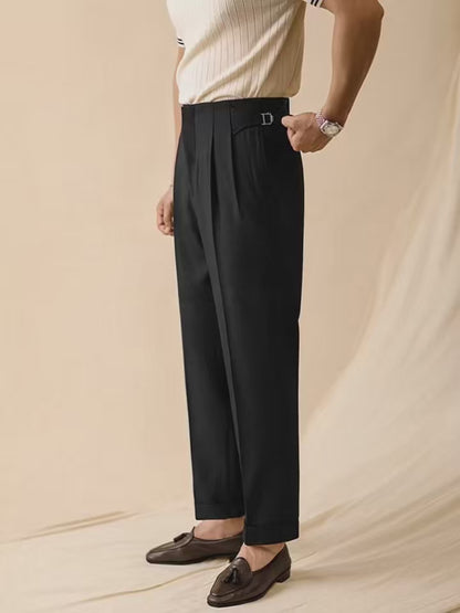 Men’s Luxury High-Waist Tailored Trousers – Elegant Pleated Straight Fit Classic